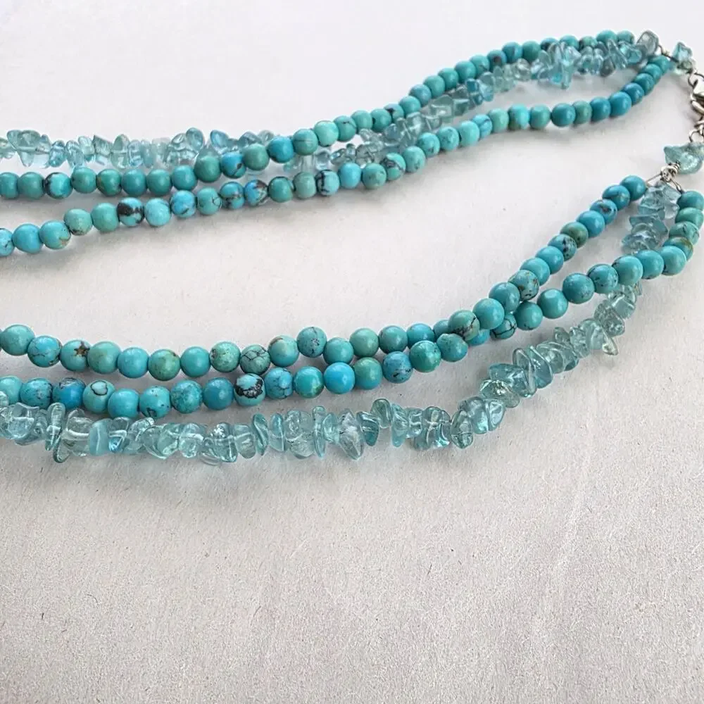 Handmade 925 Stamped Sterling Silver Choker Necklace‎ Turquoise Aquamarine New